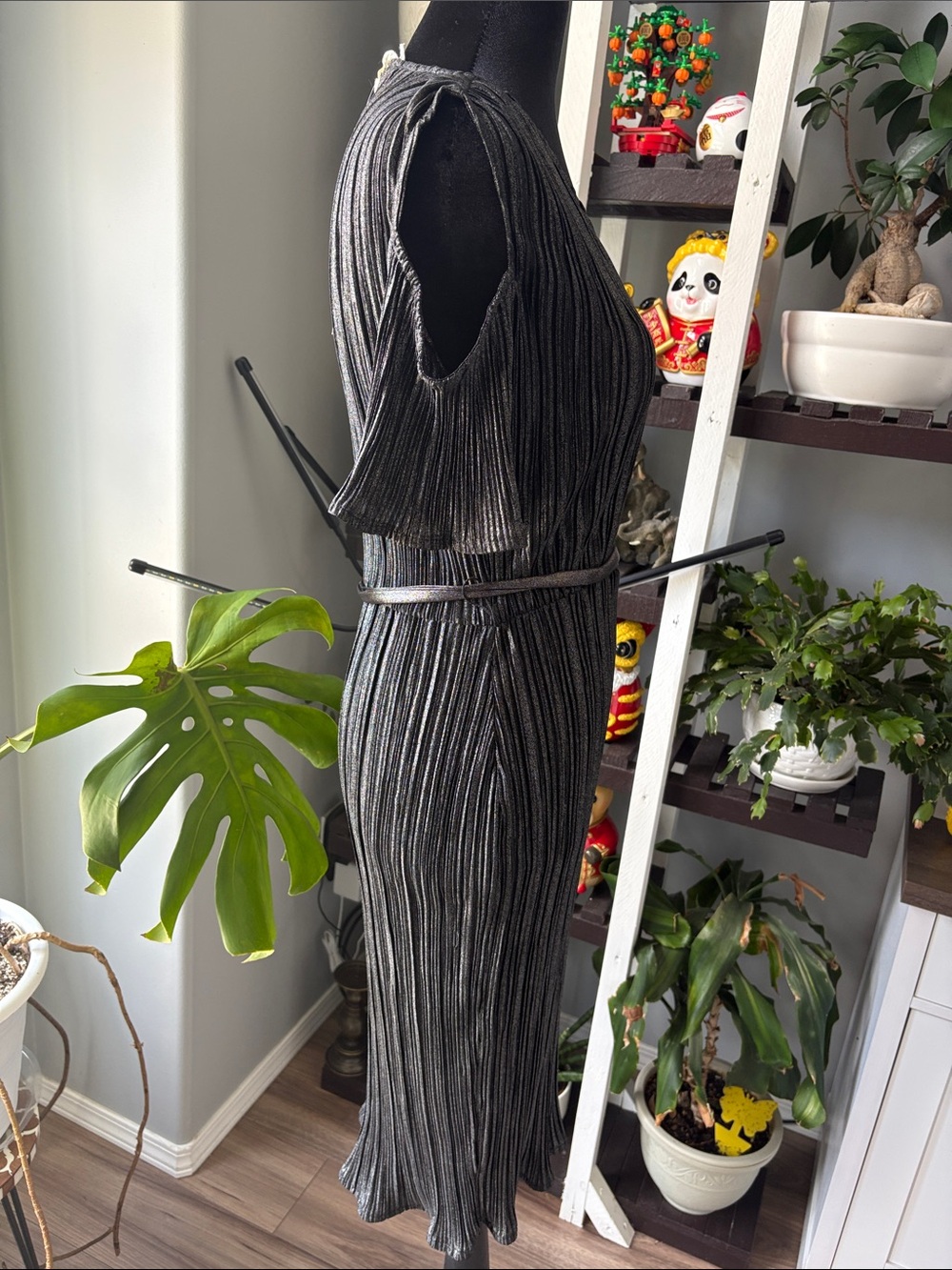 Pink Martini Black Metallic-Stripe Wrap Midi Dress - Picture 6 of 7
